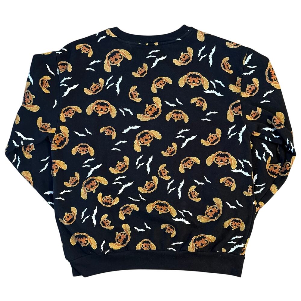 Disney Stitch Halloween Sweatshirt Jack-O-Lantern Bats AOP Black Juniors Large - Picture 2 of 9